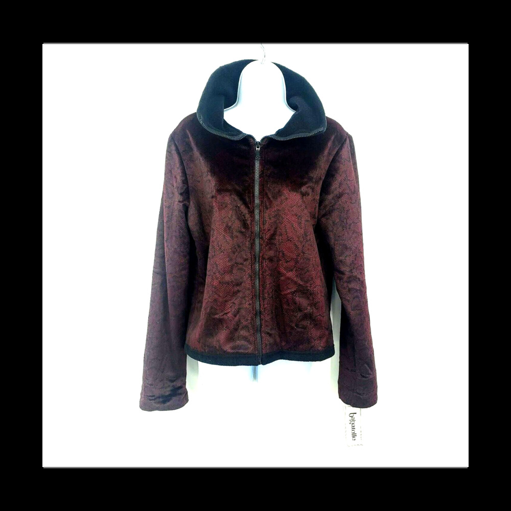 Bagatelle Burgundy Black Snakeskin Pattern Plush Velvet Size Large NWT Jacket